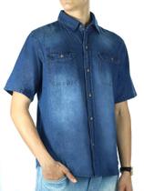 Camisa Jeans Manga Curta com Bolsos Camisa Manga Curta Basico Masculino Azul Camisa Jeans Manga Curta com Bolsos Camisa Manga Curta Basico Masculino Azul