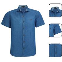 Camisa Jeans Manga Curta Social Masculina Comfort Camisa Jeans Manga Curta Social Masculina Comfort