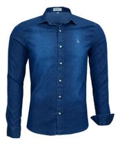 Camisa Jeans Manga Longa Slim Amil Passa Fácil Elastano 1877