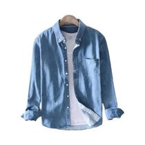 Camisa Jeans Masculina De Manga Longa Azul Claro, Preta E Cinza 100% Algodão Moda Casual De Outono