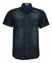 Camisa Jeans Masculina Manga Curta Comfort 2 Bolsos 1858