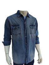Camisa jeans Masculina Manga Longa estonada 2664 Com 2 bolsos frontais
