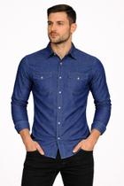 Camisa Jeans Masculina Manga Longa Slim a Plus Size Stone R Sete Camisa Jeans Masculina Manga Longa Slim a Plus Size Stone R Sete