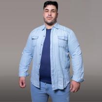 Camisa Jeans Masculina Plus Size Manga Longa C/botões - Modas Lemes