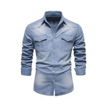 Camisa Jeans Masculina Slim Fit - Algodão Elástico, Manga Comprida, Estilo Cowboy