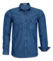 Camisa Jeans Ml Comfort 2 Bolsos Amil Fácil De Passar 1878