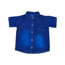 Camisa Jeans Social Infantil Menino Manga Curta Masculina Escuro