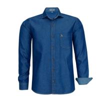 Camisa Jeans Social Masculina Manga Longa Luxo C/ Bolso