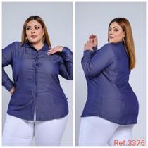 Camisa Jeans Stretch Acetinada Plus size