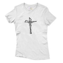 Camisa Jesus Cristo na Cruz Feminina Algodao Confort Alta Qualidade Moda Catolica Viver é Cristo