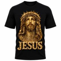 Camisa Jesus Dourado Unissex Cristã - FÉ, ESTILO E ELEGÂNCIA EM UMA ÚNICA PEÇA! cor:PretoTamanho:G