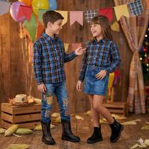 Camisa Junina Xadrez Infantil Breno Azul - Manga Longa Camisa Junina Xadrez Infantil Breno Azul - Manga Longa