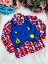 Camisa Junina Xadrez São João Colete Azul Camisa Junina Xadrez São João Colete Azul