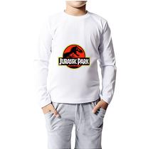 Camisa Jurassic Park Manga Longa Infantil Estampada