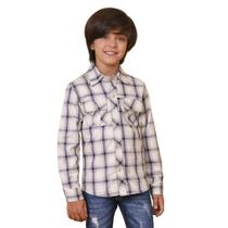 Camisa Juvenil Look Jeans Sarja Xadrez Bege