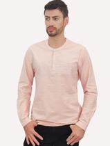 Camisa King & Joe Bata Masculina Manga Longa Henley Mini Listrada Laranja
