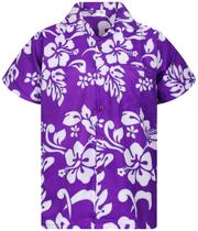 Camisa KING KAMEHA Floral-Vibes com estampa de hibisco roxa havaiana 5GG