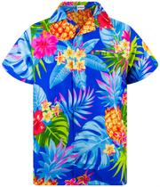 Camisa KING KAMEHA masculina para festa de verão azul abacaxi 5XL Camisa KING KAMEHA masculina para festa de verão azul abacaxi 5XL