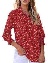 Camisa Kistore Henley para mulheres de manga 3/4 com decote em V vermelha GG