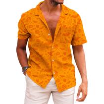 Camisa KYKU de Halloween com botões e manga curta para homens, laranja Camisa KYKU de Halloween com botões e manga curta para homens, laranja