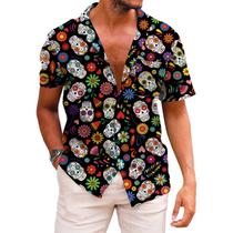 Camisa KYKU Hawaiian Skull para homens Halloween 3GG colorida