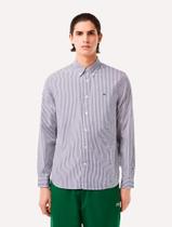 Camisa Lacoste Masculina Regular Striped Cotton Azul Marinho/ Branca