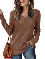 Camisa Lafural com decote em V e manga comprida para mulheres Coffee 2024