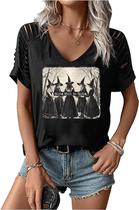 Camisa LANMERTREE recortada com decote em V Witch Halloween L
