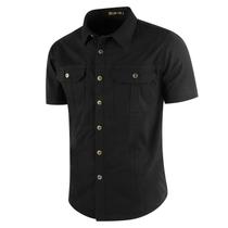 Camisa LEDUNTINO com botões 100% algodão de manga curta preta Camisa LEDUNTINO com botões 100% algodão de manga curta preta