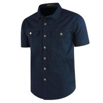 Camisa LEDUNTINO com botões 100% algodão, manga curta, azul marinho Camisa LEDUNTINO com botões 100% algodão, manga curta, azul marinho
