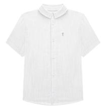 Camisa Linho Branca Infantil Menino Manga Curta Onda Marinha Camisa Linho Branca Infantil Menino Manga Curta Onda Marinha