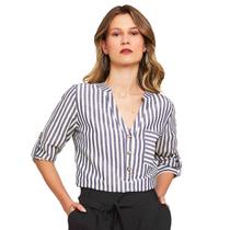 Camisa Linho Listrada Manga 7/8 Feminino Miss Joy 6724