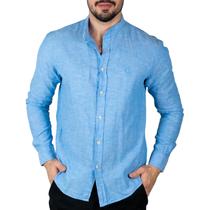 Camisa Linho VersatiOld Gola Padre Azul Mescla Camisa Linho VersatiOld Gola Padre Azul Mescla