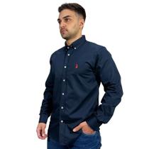 Camisa Lisa Austin Manga Longa Masculina Azul Marinho