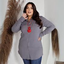 Camisa Lisa Com Bolso Frontal Curvy Feminina Revanche Caturaí Camisa Lisa Com Bolso Frontal Curvy Feminina Revanche Caturaí