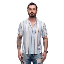 Camisa Listrada Manga Curta Masculina Viscose Leve Conforto