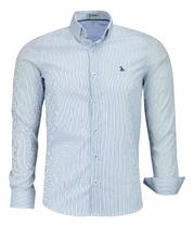 Camisa Listrada Social Masculina Manga Longa Amil Slim 1821