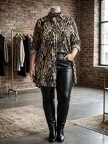Camisa Longa Feminina Estampa Tigresa Bege - Cortelle Camisa Longa Feminina Estampa Tigresa Bege - Cortelle