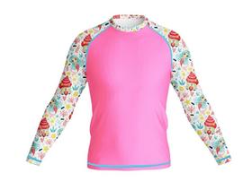 Camisa Longa Infantil Estampada Moda Praia Verão Uv 50 Pink