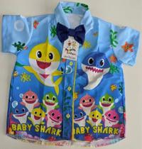 Camisa Luxo Baby Shark Tubarão Com Gravata - Pequeno Estiloso