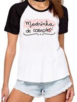 Camisa madrinha de coração camiseta dinda presente raglan