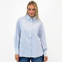 Camisa Mamô Oversized Listrada com Bolso Manga Longa Feminina