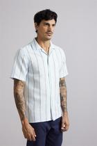 Camisa Manga Curta com Bolso Comfort Linen Blend Jacquard - Azul Claro