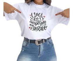 Camisa Manga Curta Feminina Com Frase Branca Tam M