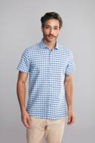 Camisa Manga Curta Fio Tinto Slim Fit - Azul