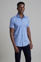 Camisa Manga Curta Slim Fit - Azul Médio