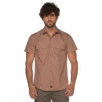 Camisa Manga Curta Slim Masculina Bolso Algodão Lisa Moderna