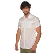 Camisa Manga Curta Slim Masculina Bolso Militar Lisa Jovem