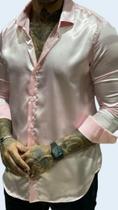 Camisa Manga Longa Acetinada Rosa Camisa Manga Longa Acetinada Rosa