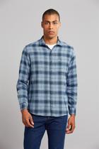 Camisa Manga Longa com Bolso Comfort Flanela Xadrez - Azul Medio